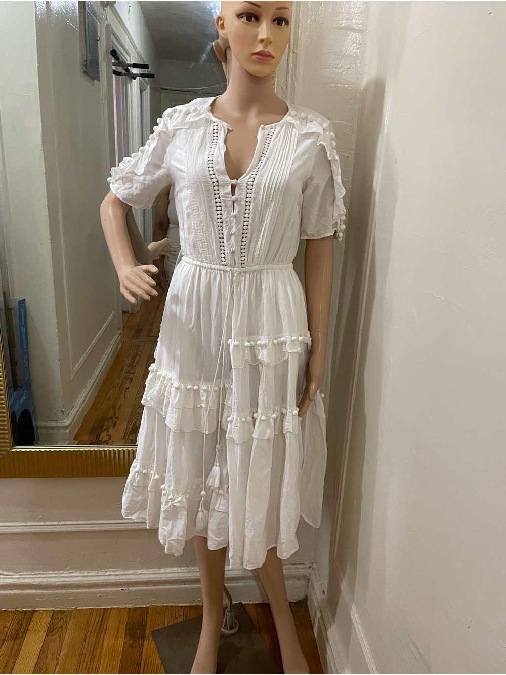 Sea New York White Tiered Midi Dress with Lace Accents - Picture 4 of 15